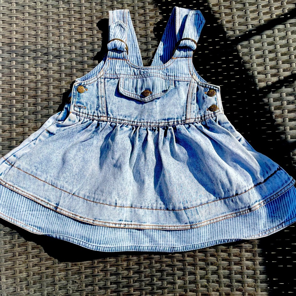 4t Vntg Acid Wash/Railroad stripe overall dress